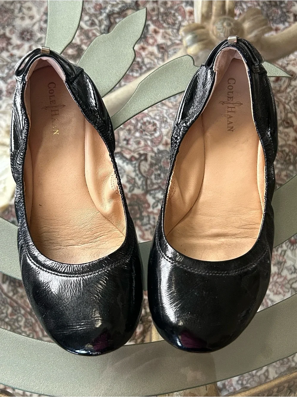 Cole Haan Black Patent Leather Ballet Flats Bow Comfort Slip On Shoes Women’s 7